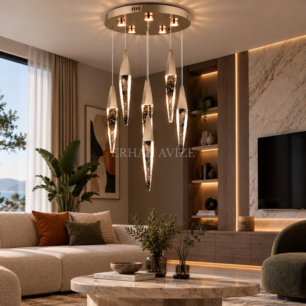 EASD-490 6’lı Modern Sarkıt Kristal LED Avize