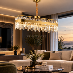 EASD-392 Yemek Masası Gold Kristal LED Avize
