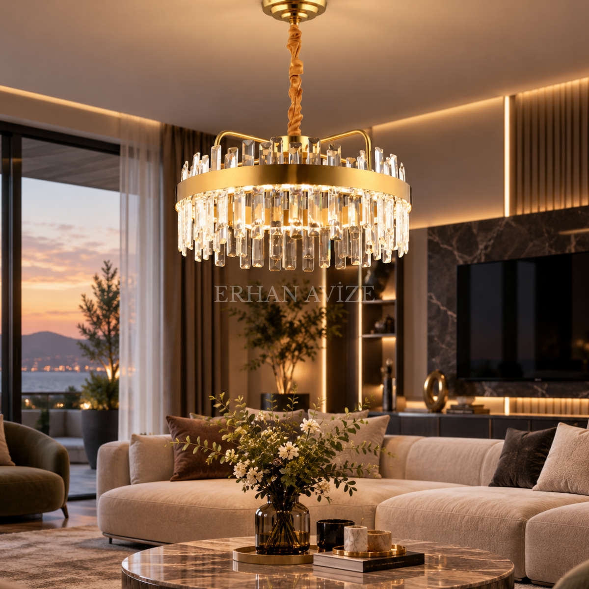 EASD-392 55 cm Eskitme Kristal LED Avize