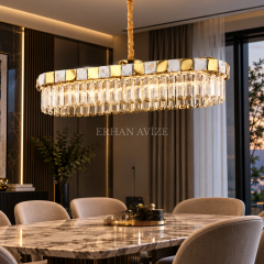 EASD-382 Yemek Masası Gold Kristal LED Avize