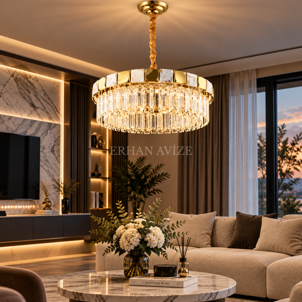 EASD-382 60 cm Gold Kristal LED Avize
