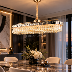 EASD-394 Yemek Masası Gold Kristal LED Avize
