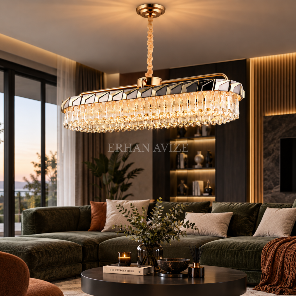EASD-394 Yemek Masası Gold Kristal LED Avize