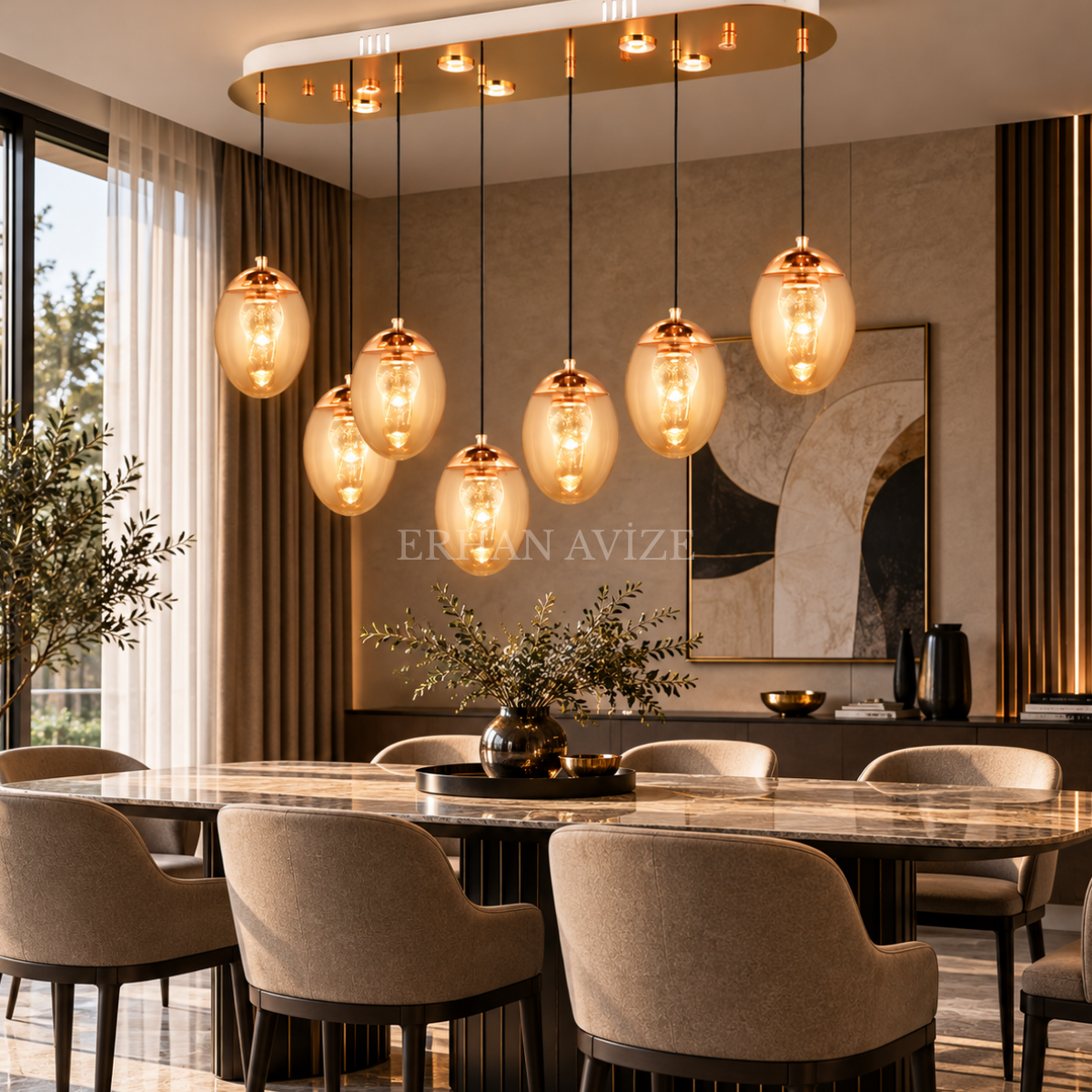 EASD-527 7’li Bal Yemek Masası Modern Avize