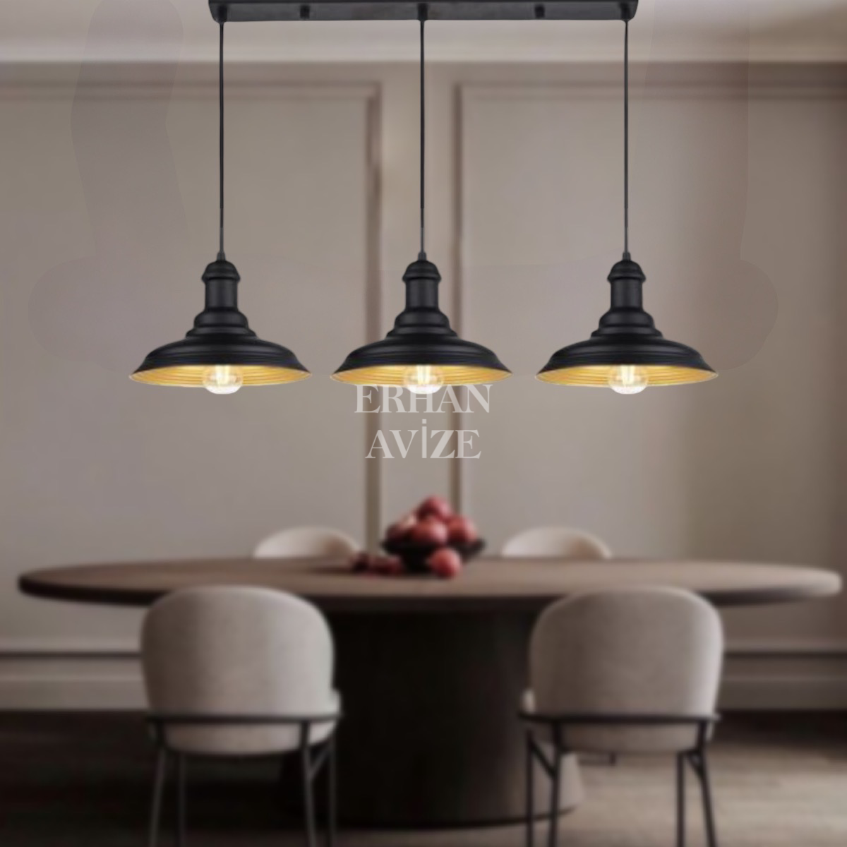 EASRL-2 YM 100’lük 3’lü Retro Siyah Avize