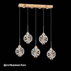 EAPV-105 5'Lİ Sıralı Gold Kristal Sarkıt LED Avize