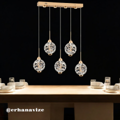 EAPV-105 5'Lİ Sıralı Gold Kristal Sarkıt LED Avize