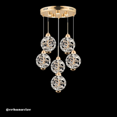 EAPV-105 6'LI Gold Kristal Sarkıt LED Avize