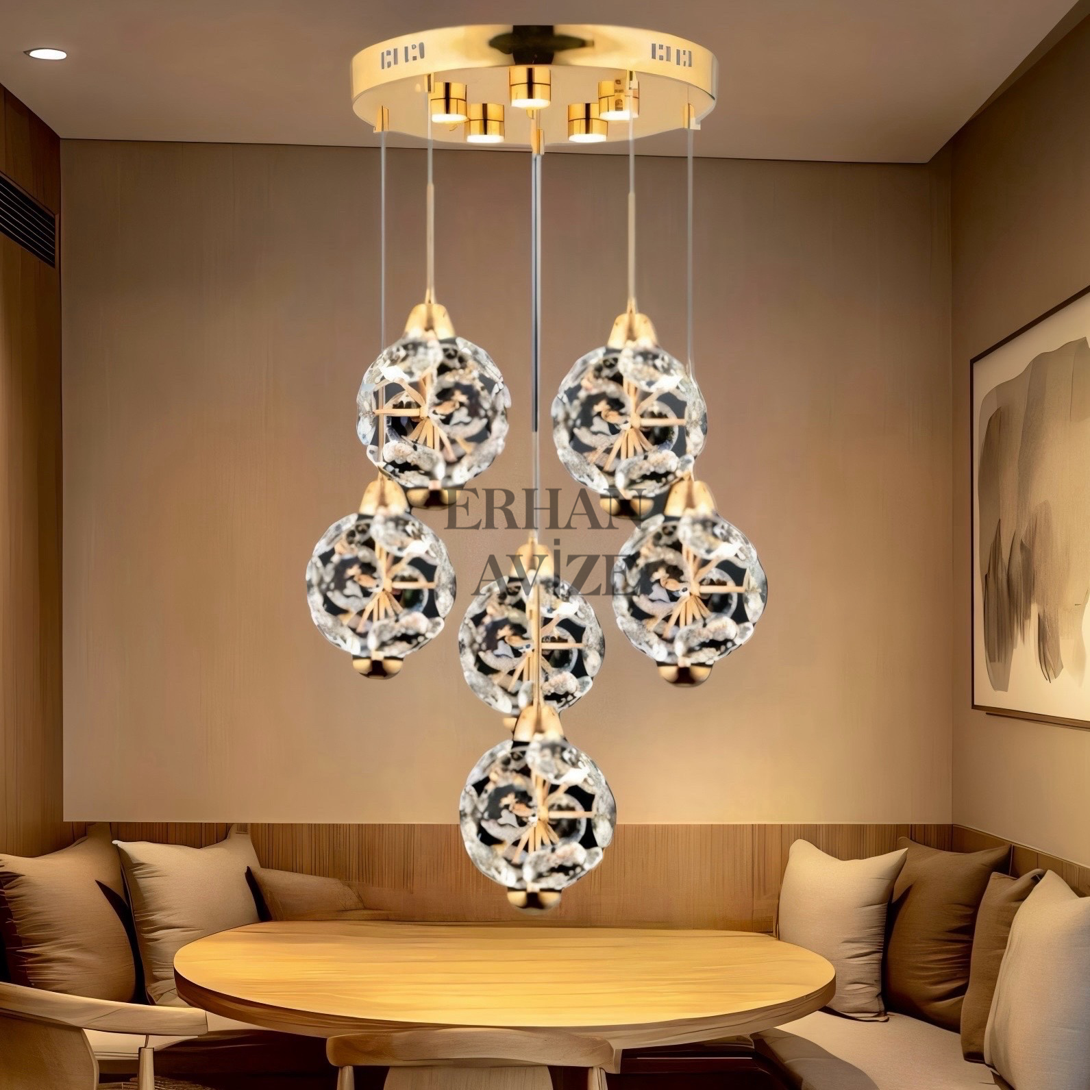 EAPV-105 6'LI Gold Kristal Sarkıt LED Avize