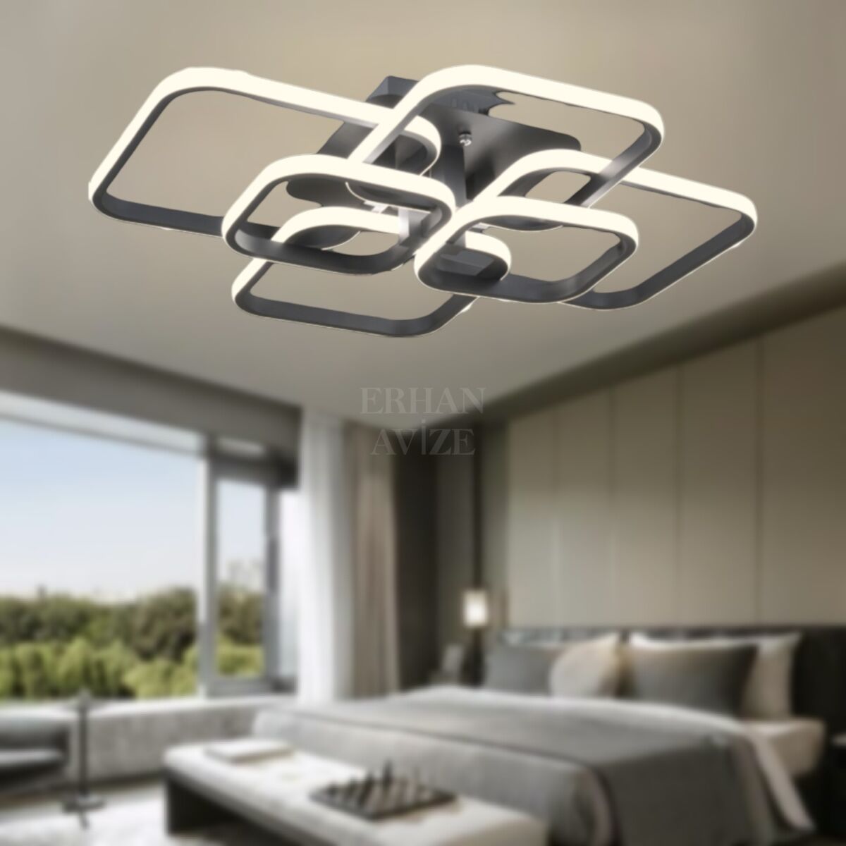 EAAD-110 Plafonyer Siyah Kareli LED Avize