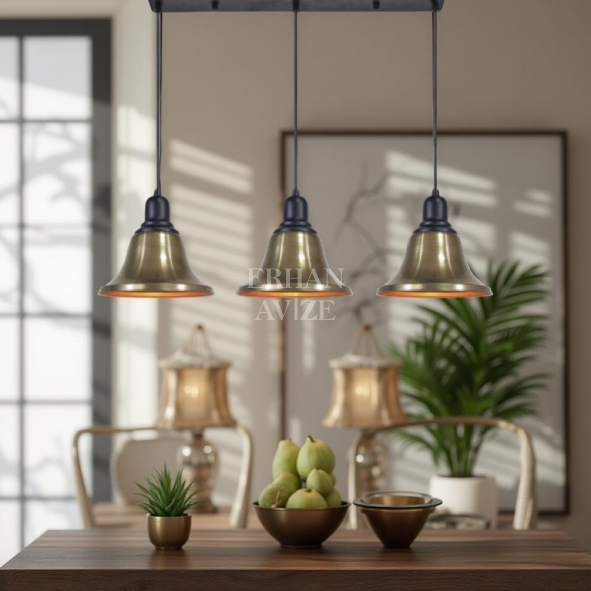 EASRL-6 YM 80’lik 3’lü Retro Elektrostatik Gold Avize