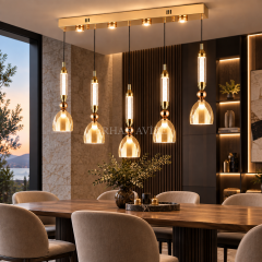 EASD-456 5’li Sıralı Bal Modern Kadeh Sarkıt Avize