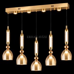 EASD-456 5’li Sıralı Bal Modern Kadeh Sarkıt Avize