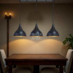 EASRL-5 YM 80’lik 3’lü Retro Siyah Avize