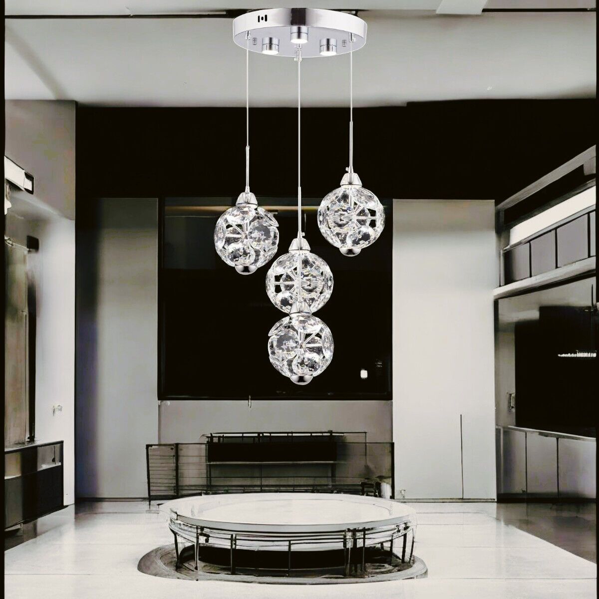 EAPV-105 4'LÜ Krom Kristal Sarkıt LED Avize