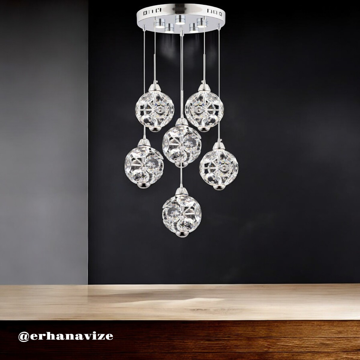 EAPV-105 6'LI Krom Kristal Sarkıt LED Avize