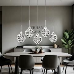 EAPV-105 5'Lİ Sıralı Krom Kristal Sarkıt LED Avize