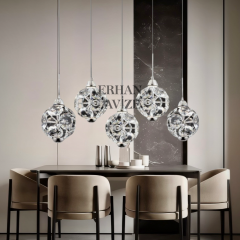 EAPV-105 5'Lİ Sıralı Krom Kristal Sarkıt LED Avize