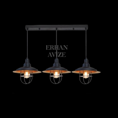 EASRL-9 YM 80’lik 3’lü Retro Siyah Avize