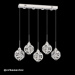 EAPV-105 5'Lİ Sıralı Krom Kristal Sarkıt LED Avize