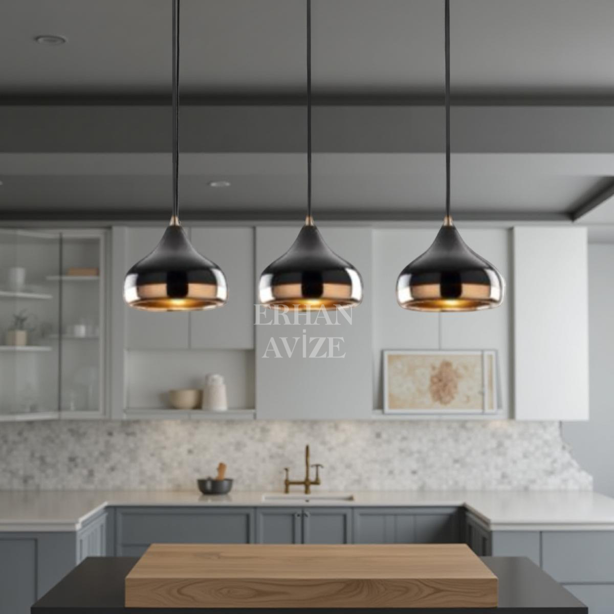 EASRL-14 YM 80’lik 3’lü Retro Siyah Avize