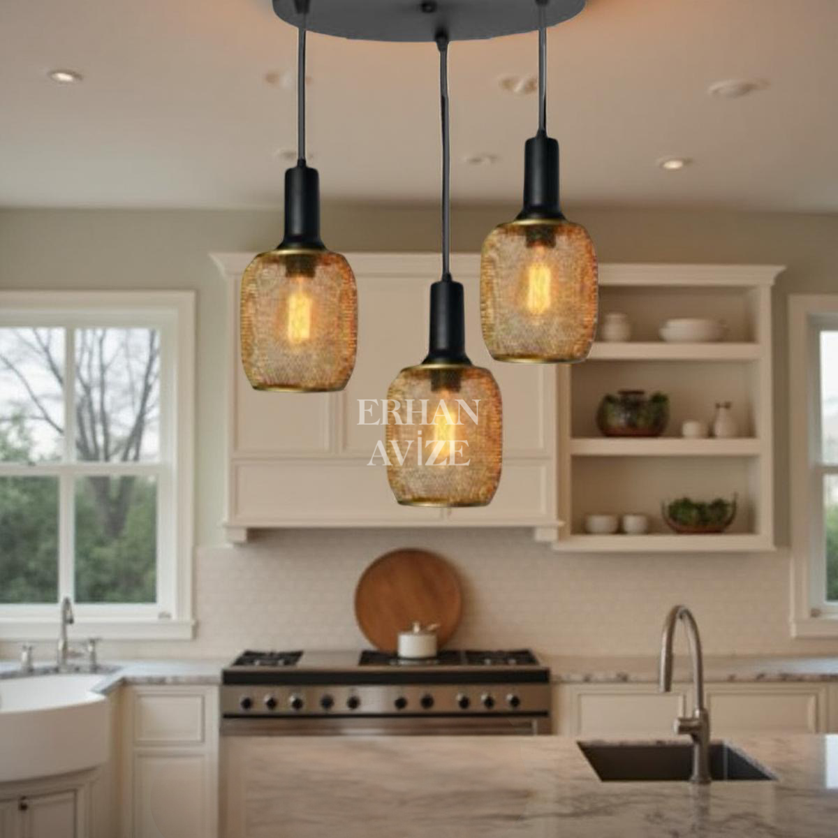 EASRL-13 50’lik 3’lü Sarkıt Siyah Retro Avize