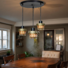 EASRL-12 50’lik 3’lü Sarkıt Siyah Retro Avize