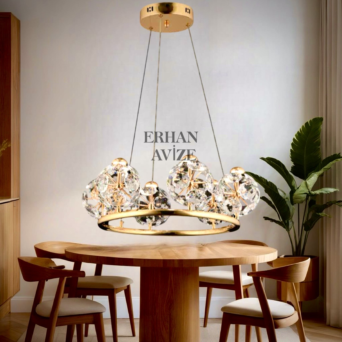 EAPV-118 Yuvarlak Gold Kristal LED Avize