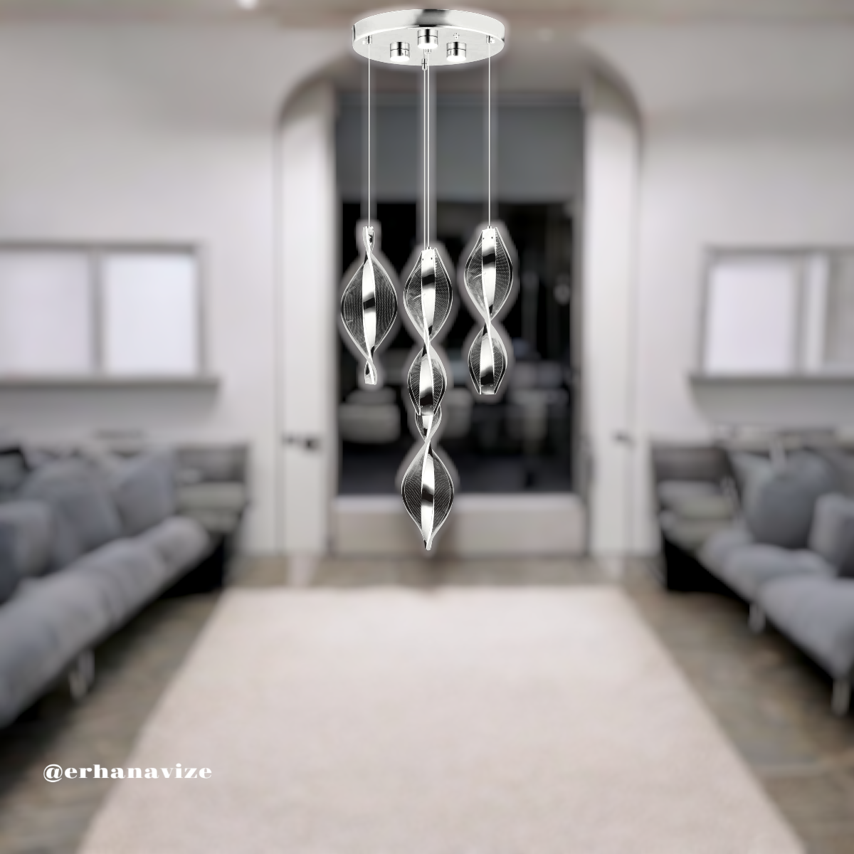 EASD-128 4'lü Sarkıt Krom Pleksi Model Tasarım LED Avize