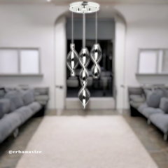 EASD-128 4'lü Sarkıt Krom Pleksi Model Tasarım LED Avize