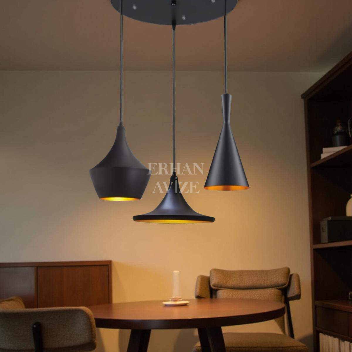 EASRL-7 50’lik 3’lü Sarkıt Retro Siyah Avize