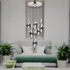 EASD-128 6'LI Krom Sarkıt Pleksi Model Tasarım LED Avize