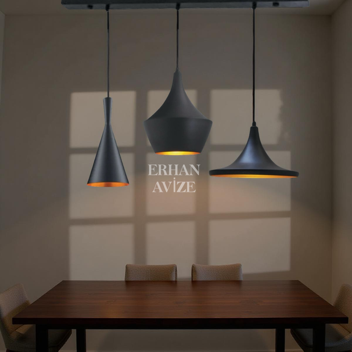 EASRL-15 YM 80’lik 3’lü Retro Siyah Avize