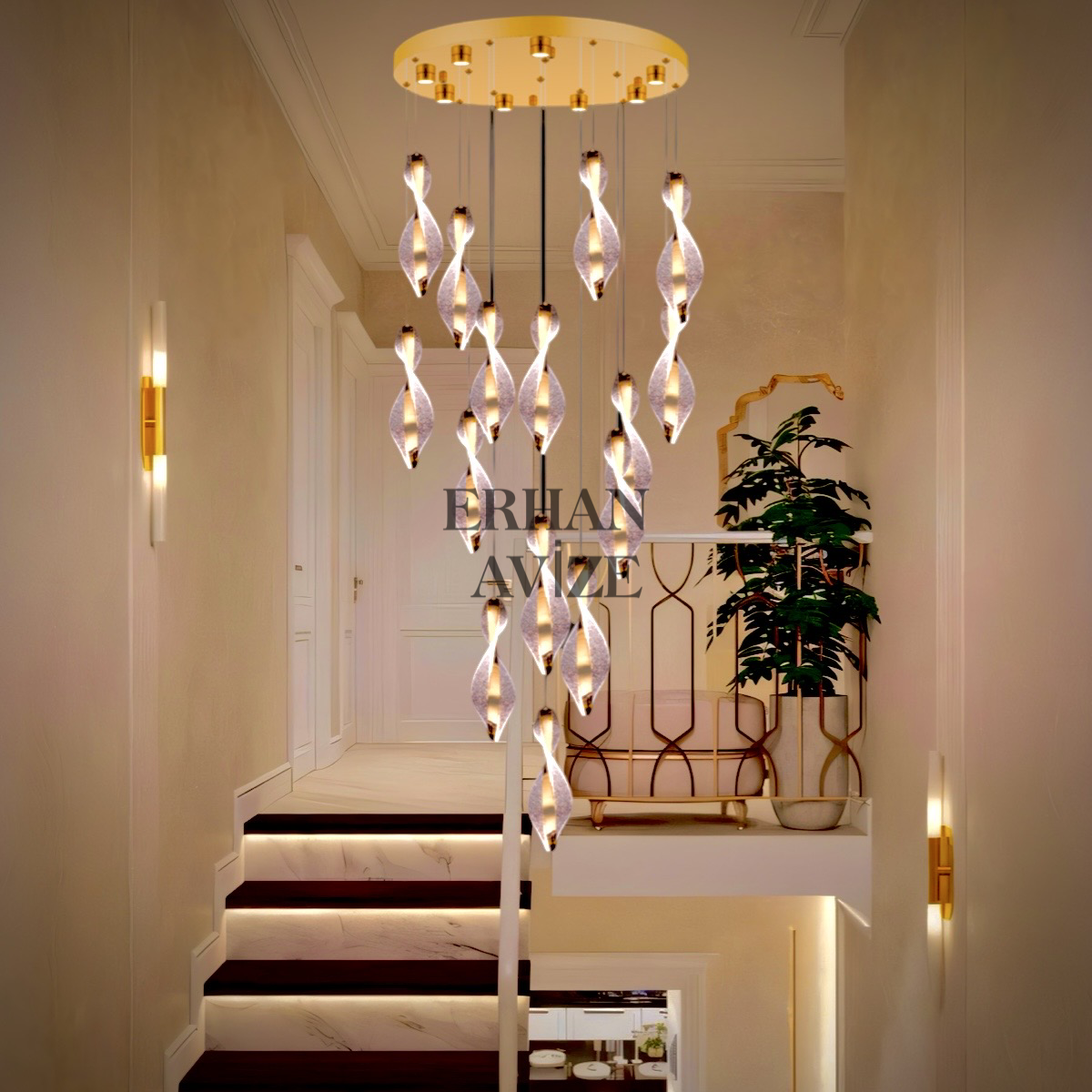 EASD-128 15'Lİ Sarkıt Gold Pleksi Model Tasarım LED Avize