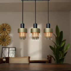 EASRL-12 YM 80’lik 3’lü Retro Siyah-Gold Avize