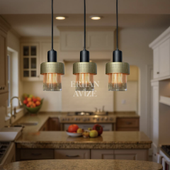 EASRL-12 YM 80’lik 3’lü Retro Siyah-Gold Avize