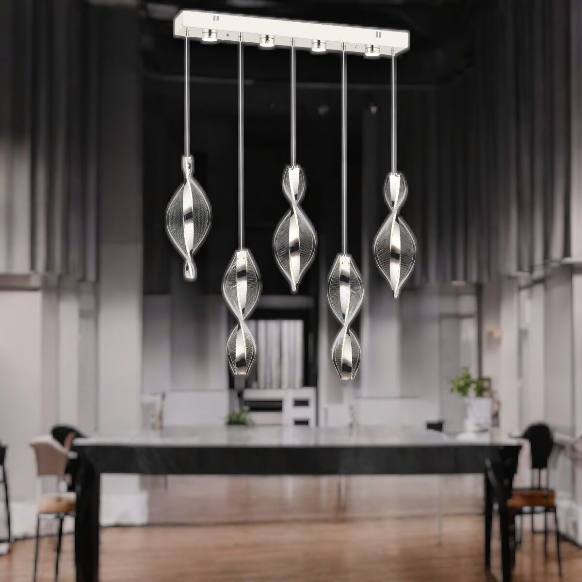 EASD-128 5'Li Sıralı Yemek Masası Pleksi Model Tasarım Krom LED Avize