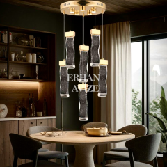 EAPV-115 6'lı Yuvarlak Gold Kristal Detaylı LED Avize