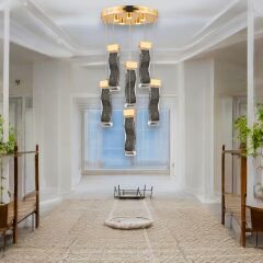 EAPV-115 6'lı Yuvarlak Gold Kristal Detaylı LED Avize