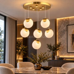 EASD-374 Bloom 6’lı Gold-Eskitme Modern Camlı LED Avize