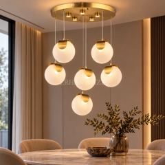 EASD-374 Bloom 6’lı Gold-Eskitme Modern Camlı LED Avize