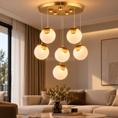 EASD-374 Bloom 6’lı Gold-Eskitme Modern Camlı LED Avize
