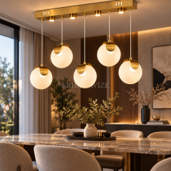 EASD-374 Bloom 5’li Yemek Masası Gold-Eskitme Modern Camlı LED Avize