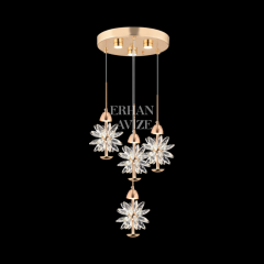 EAPV-126 4'lü Gold Kristal Detaylı LED Avize