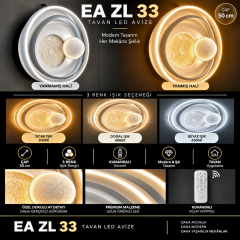 EAZL-33 Ay ve Gezegen Tasarımlı 3 Renk Kumandalı LED Plafonyer Avize