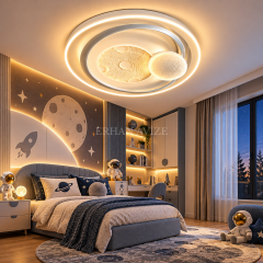 EAZL-33 Ay ve Gezegen Tasarımlı 3 Renk Kumandalı LED Plafonyer Avize