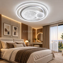 EAZL-33 Ay ve Gezegen Tasarımlı 3 Renk Kumandalı LED Plafonyer Avize
