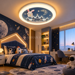 EAZL-613 Tavşanlı Ay ve Yıldız Temalı 3 Renk Kumandalı LED Çocuk Odası Plafonyer Avize
