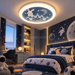 EAZL-613 Tavşanlı Ay ve Yıldız Temalı 3 Renk Kumandalı LED Çocuk Odası Plafonyer Avize
