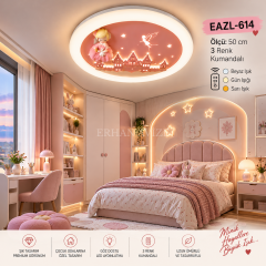 EAZL-614 Prenses ve Peri Masalı Temalı 3 Renk Kumandalı LED Çocuk Odası Plafonyer Avize